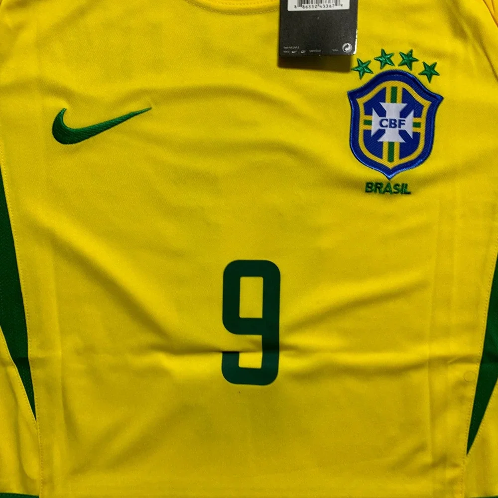 Nike Brazil Ronaldo 9 Soccer Jersey Mens Large Yellow 2002 World Cup NWT